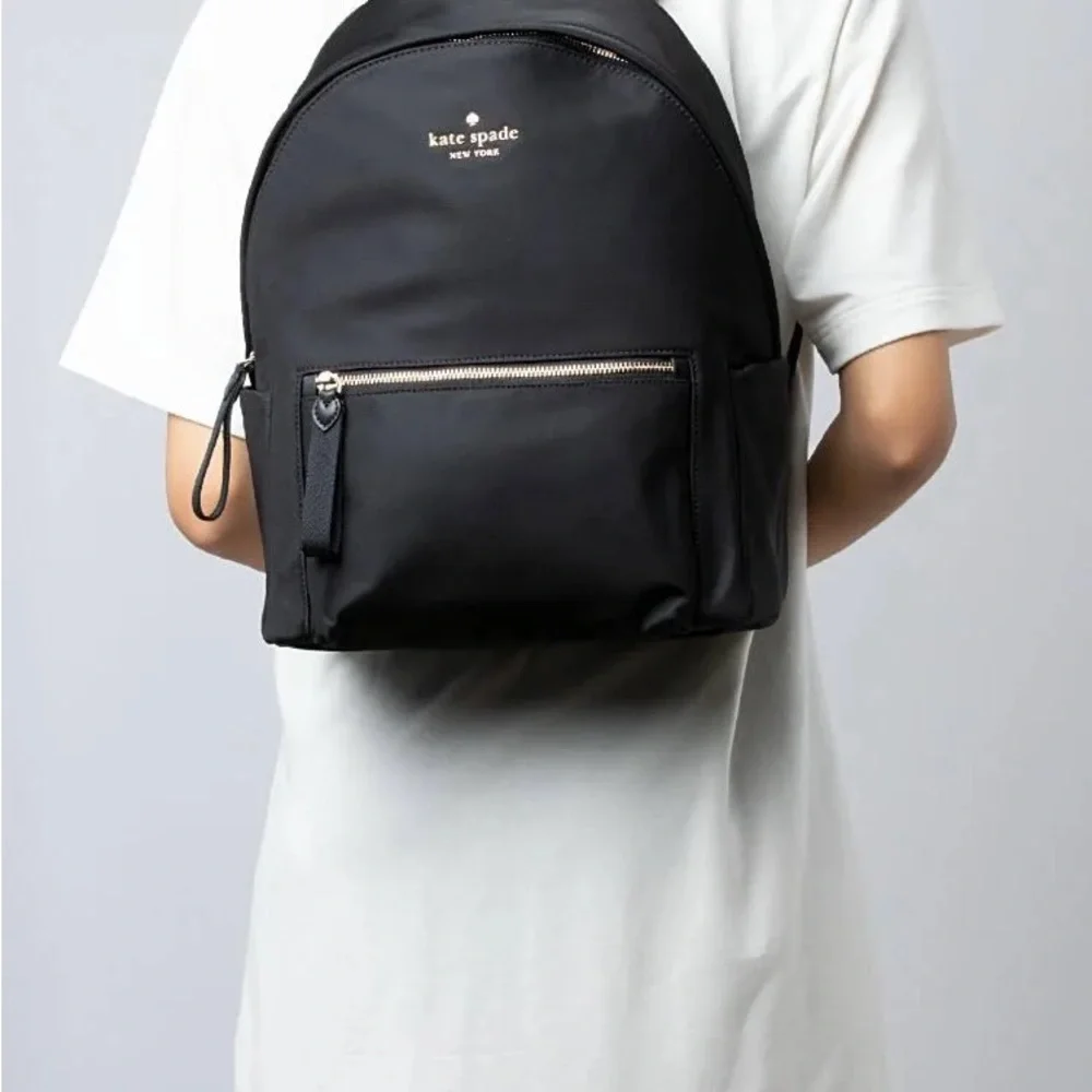 NWOT kate spade Black Nylon Mini Backpack with Gold Logo - Picture 3 of 11